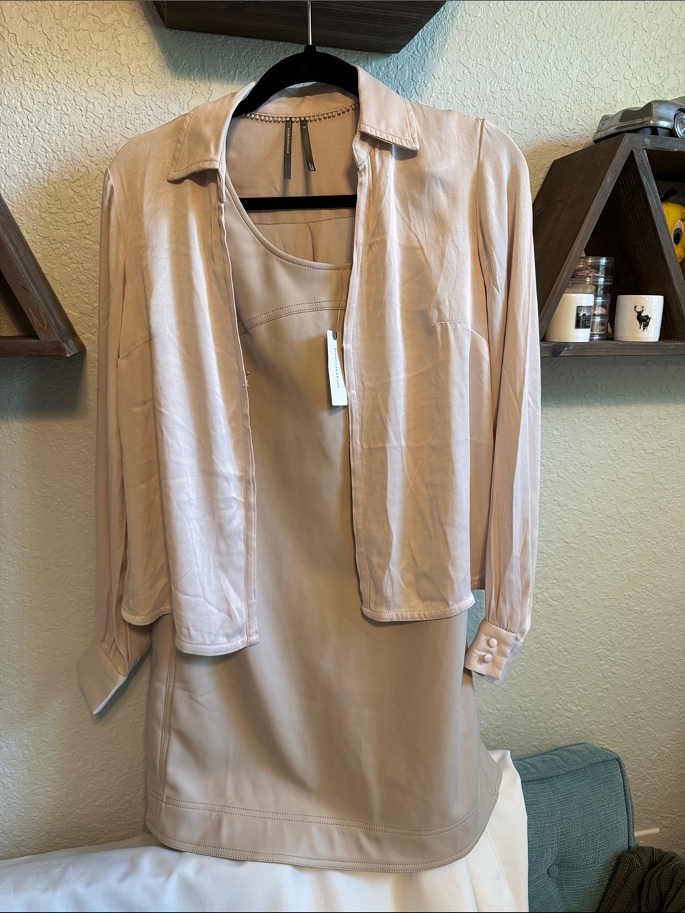 Anthropologie Neutral Beige Mini Dress with Matching Lightweight Blouse